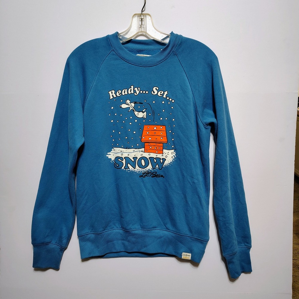 L.L.Bean x Peanuts Snoopy Ready‎ Set Snow Sweatshirt Marine  Blue XS Cuff Sleeve